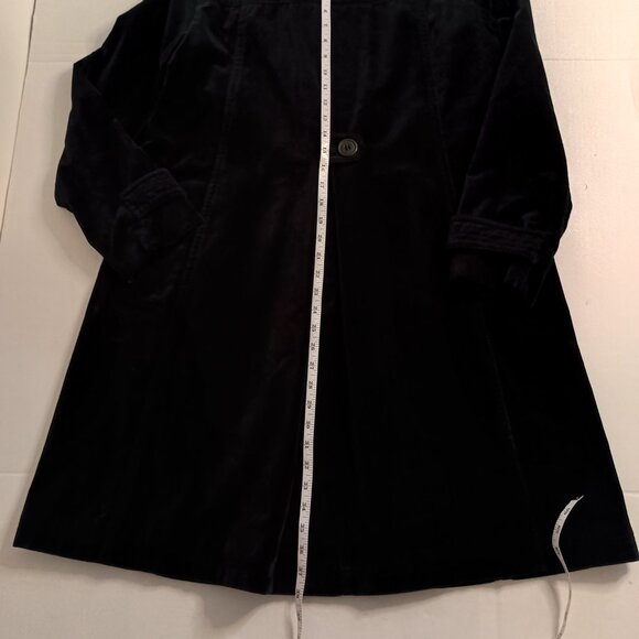 Boden Black Velvet Like Knee-Length Coat w/Purple & White Dot Lining Women’s 14 - Picture 7 of 10